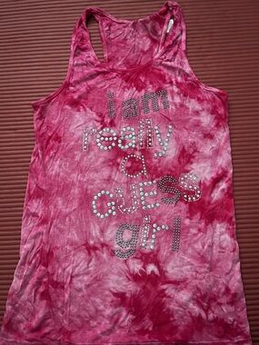 Guess Women's Pink Tie-Dye Studded Tank Top
